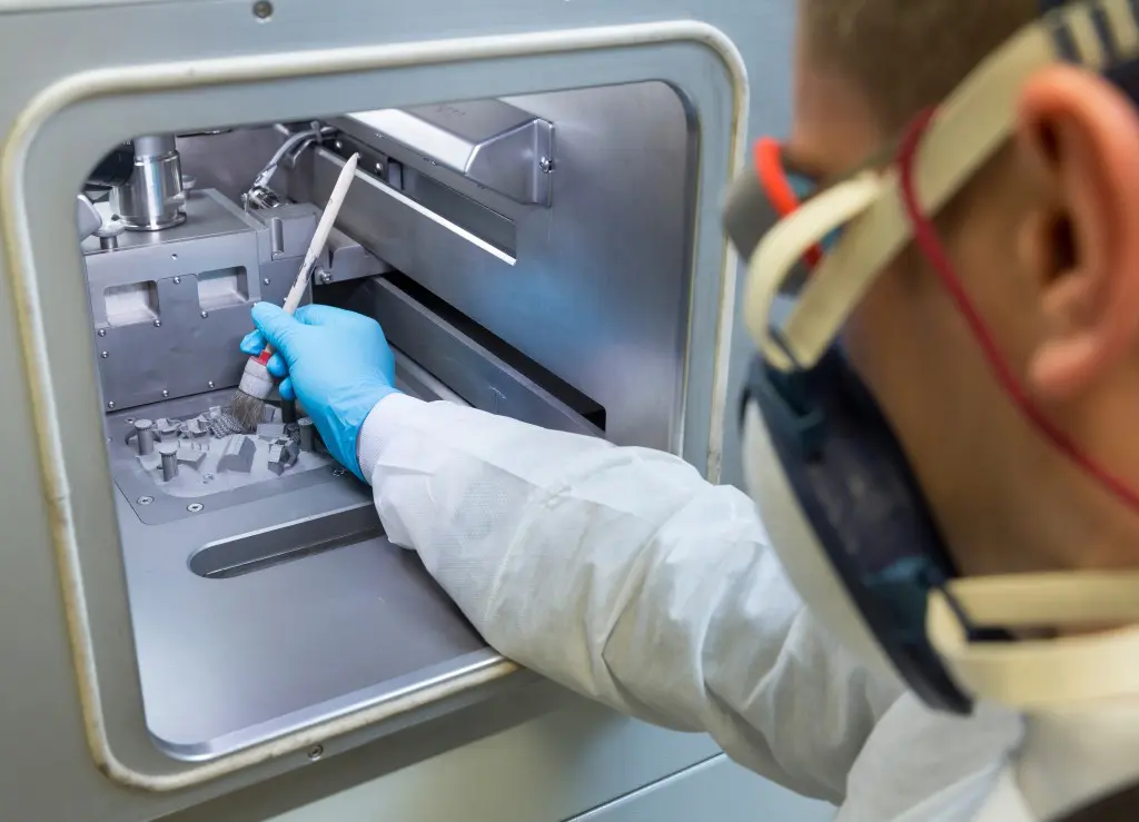 Na het lasersinteren worden de delen schoongeborsteld